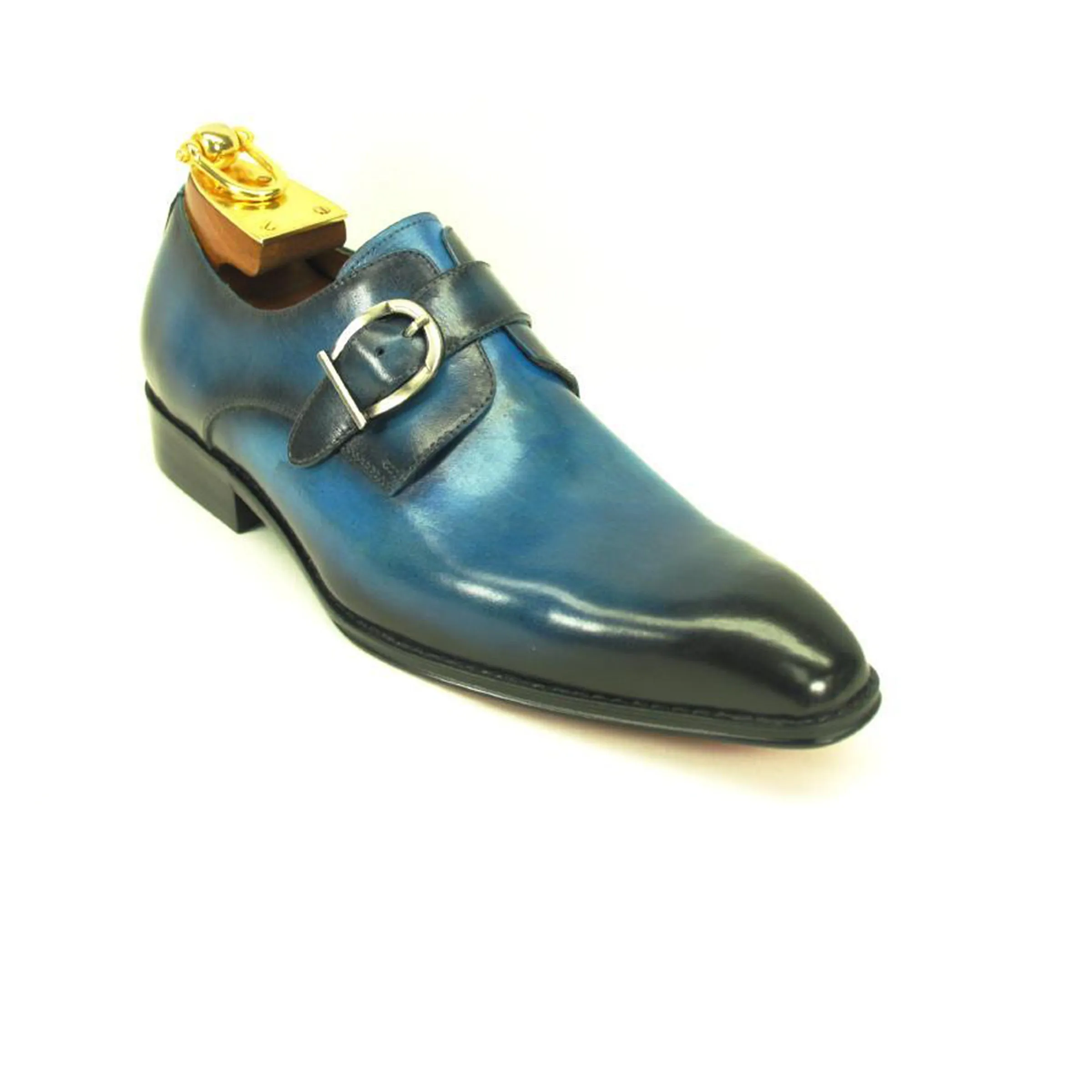 Mens Carrucci Classic Leather Fade Single D-Buckle Monk Strap Dress Shoe in Cognac