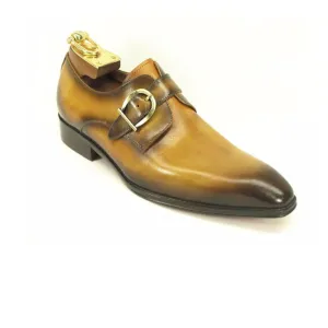 Mens Carrucci Classic Leather Fade Single D-Buckle Monk Strap Dress Shoe in Cognac