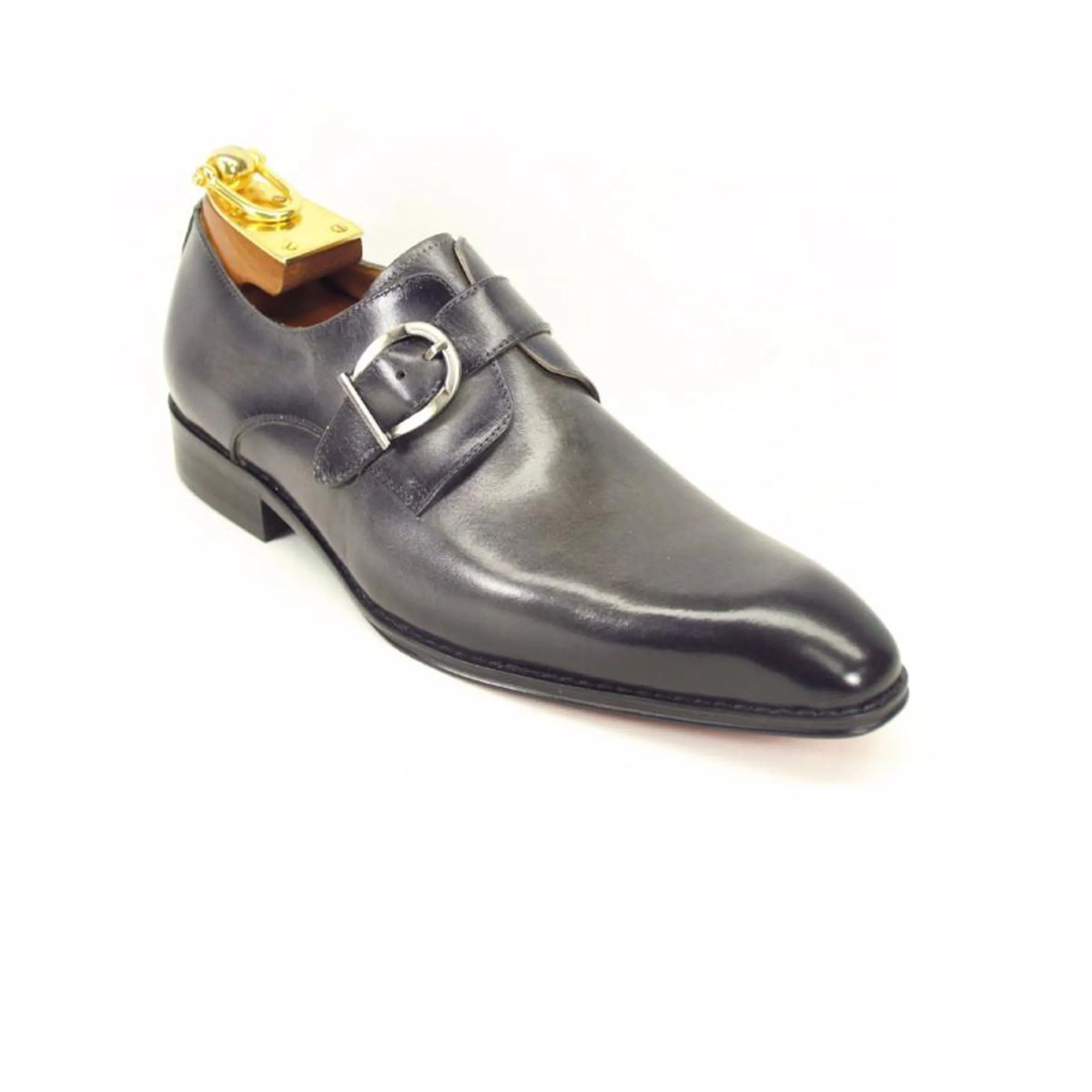 Mens Carrucci Classic Leather Fade Single D-Buckle Monk Strap Dress Shoe in Cognac