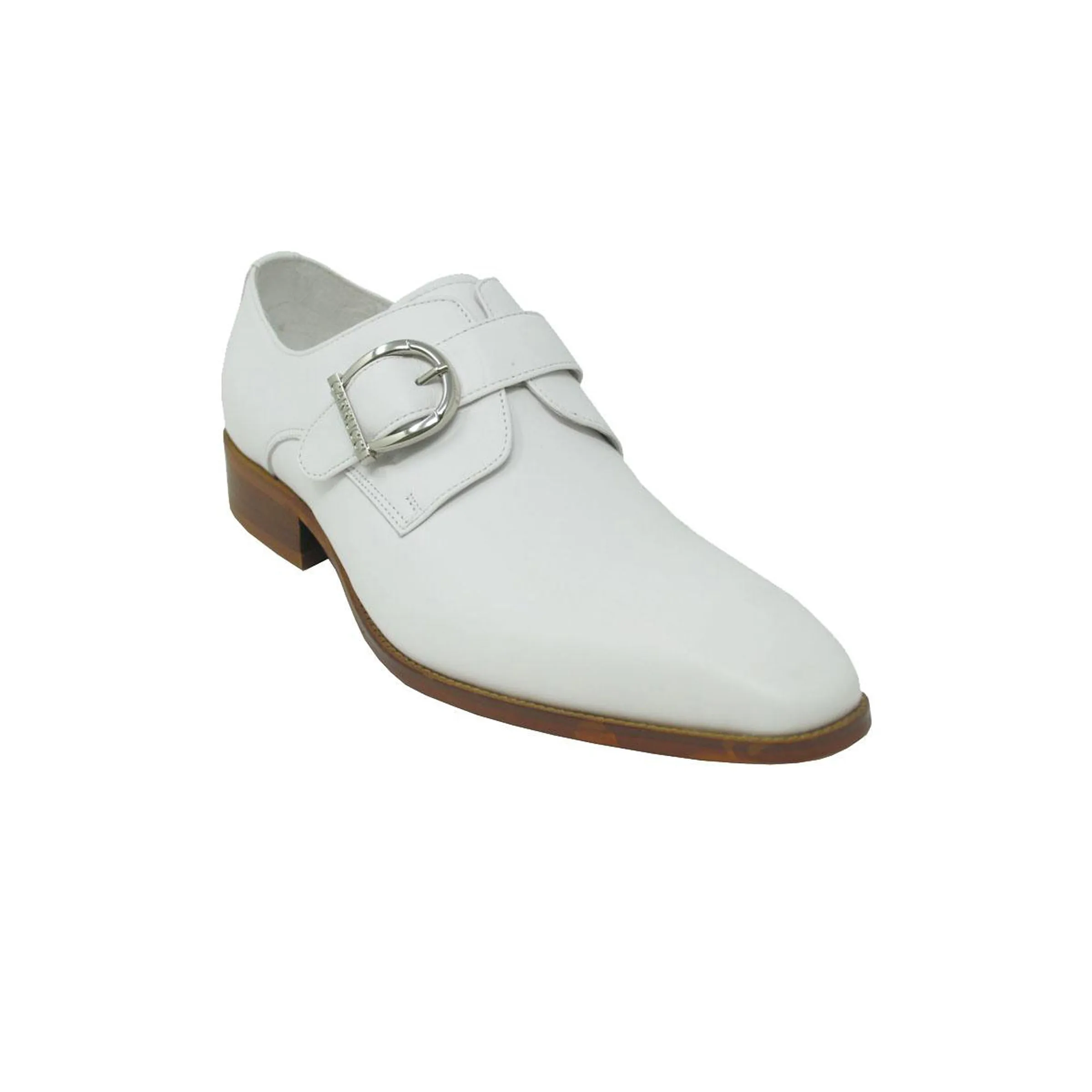 Mens Carrucci Classic Leather Fade Single D-Buckle Monk Strap Dress Shoe in Cognac