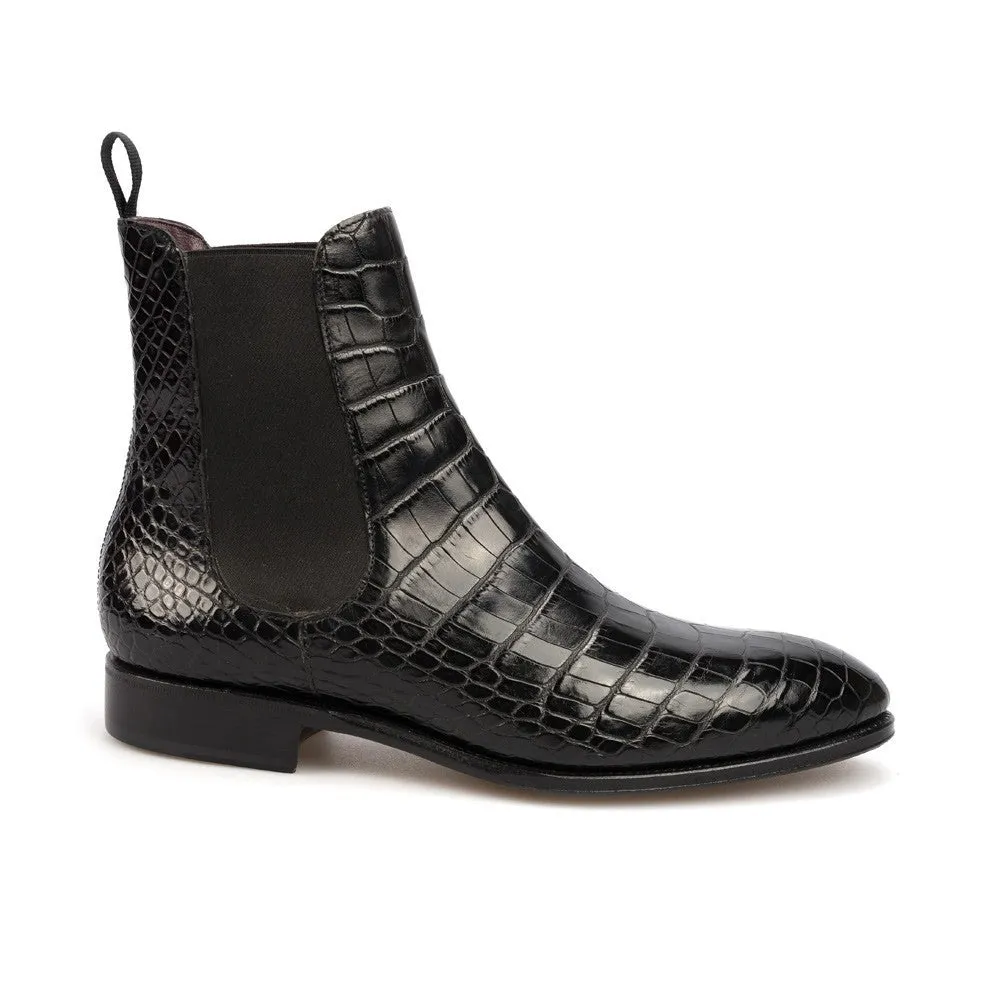 Men's High-Top Black Pointed Toe Crocodile Pattern Martin Boots
