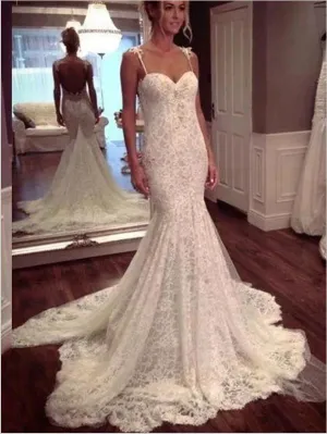 Mermaid Lace Spaghetti Straps Wedding Dresses Court Train Dress