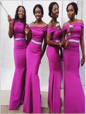 Mermaid Off Shoulder Satin Bridesmaid Dresses Floor Length