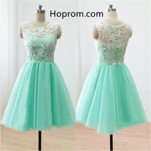 Mint Lace Homecoming Dress, Chiffon Strapless Homecoming Dress