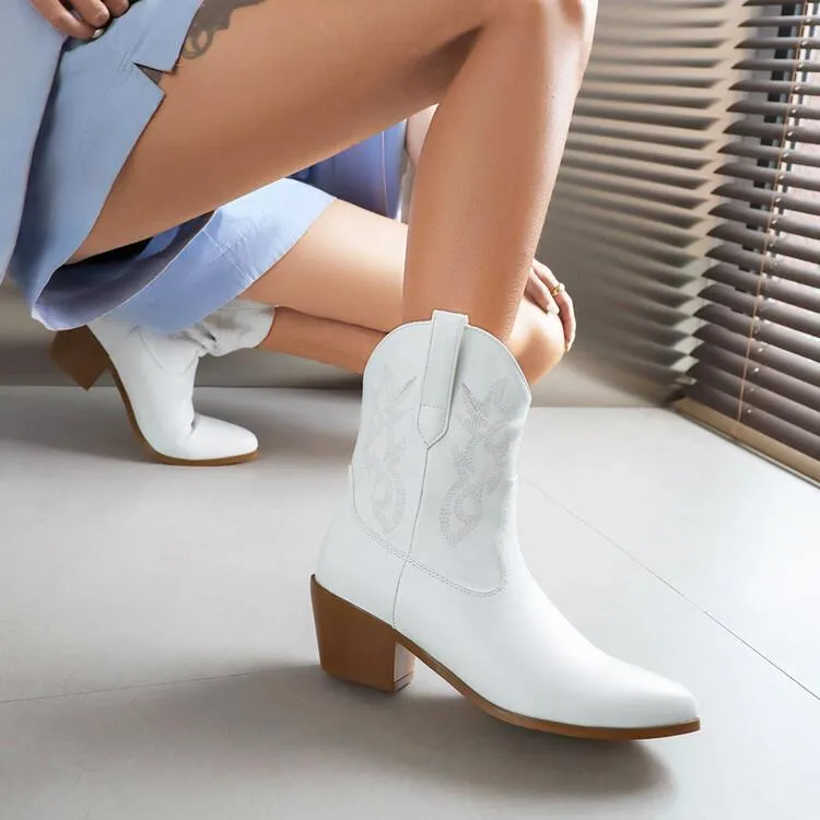 Mirror Patent Leather Embroidery Boots
