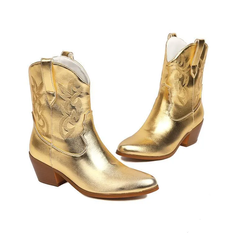 Mirror Patent Leather Embroidery Boots