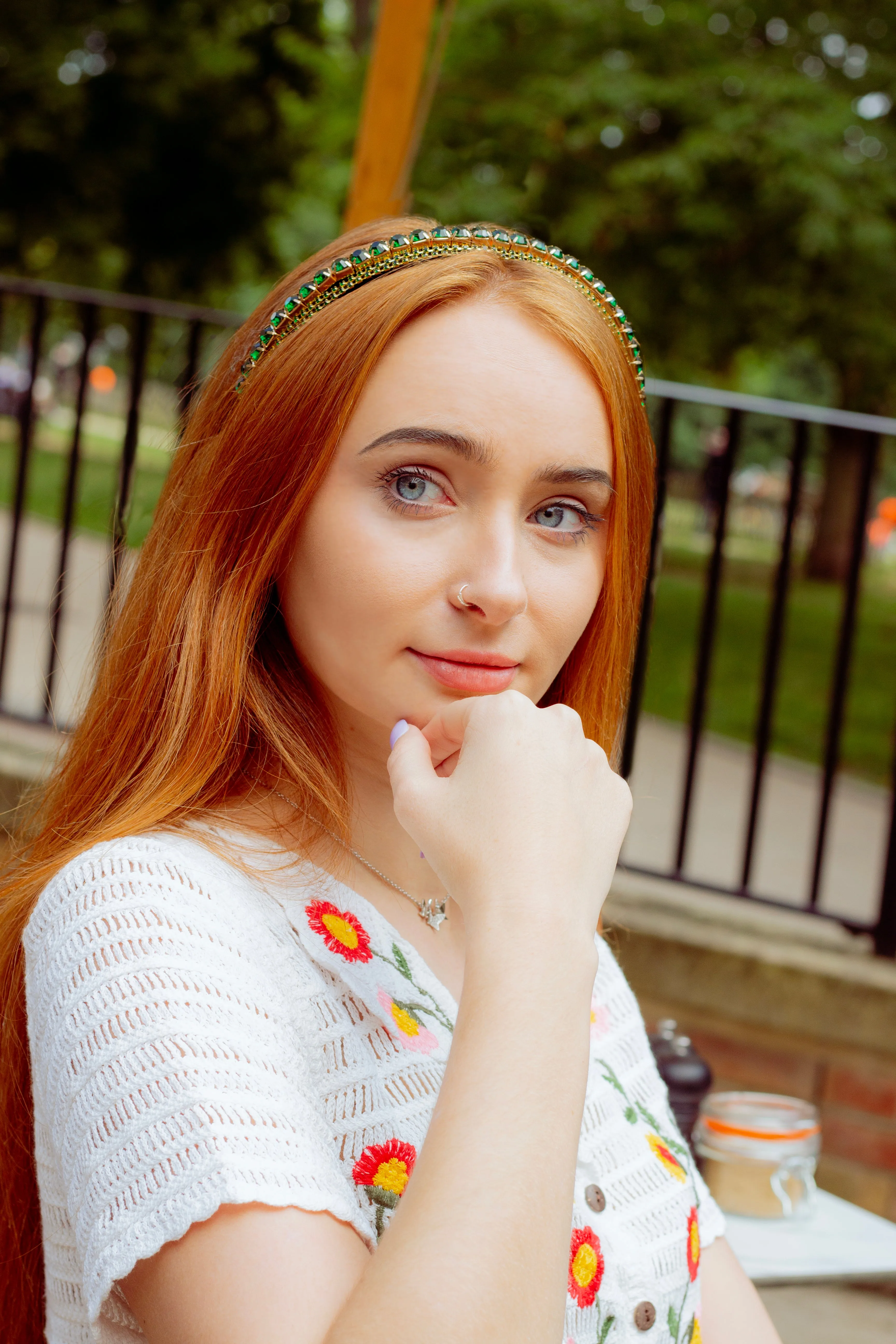 Narrow Gem Top Square Diamante Headband