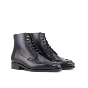 Navy Blue Calf Moc Toe Boots