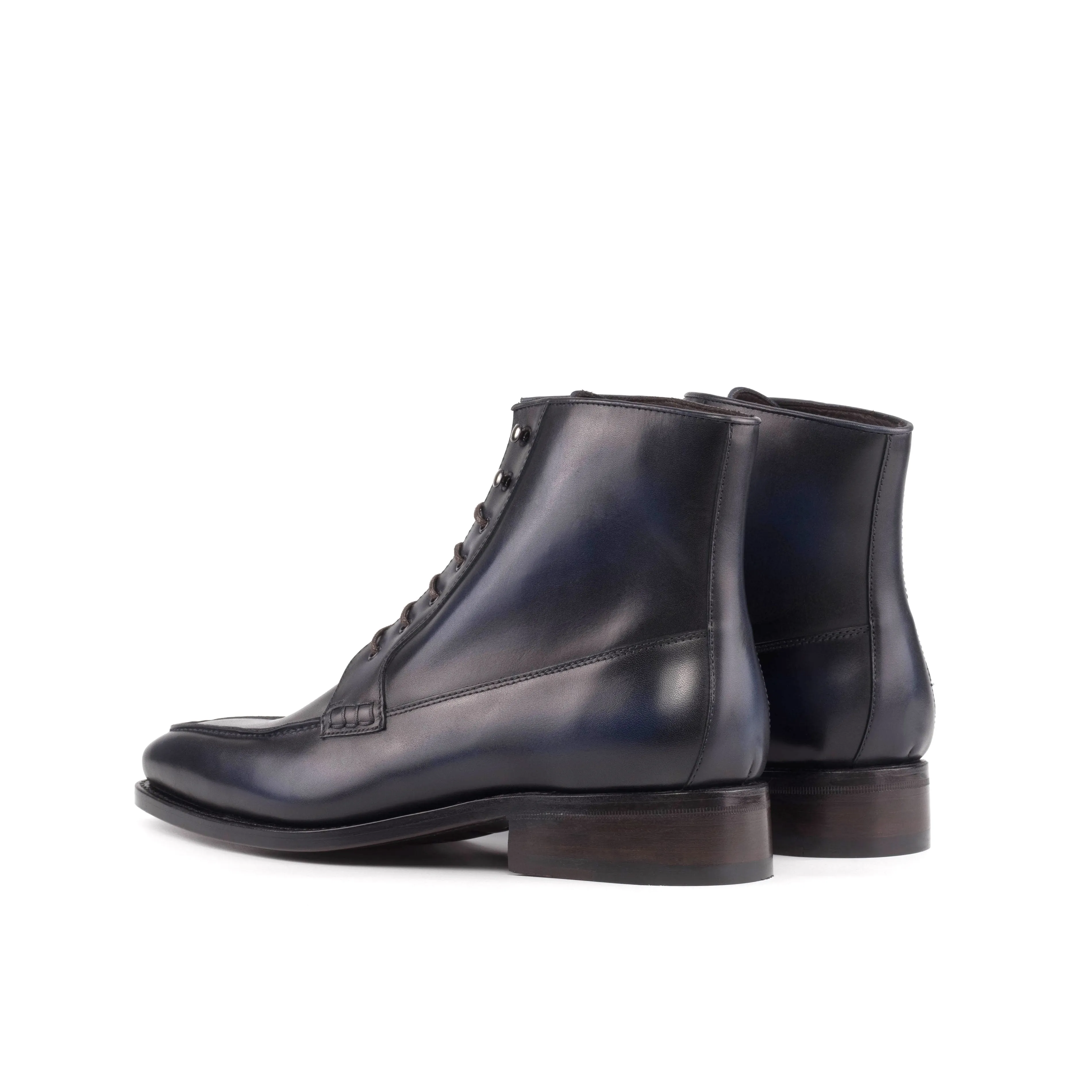 Navy Blue Calf Moc Toe Boots