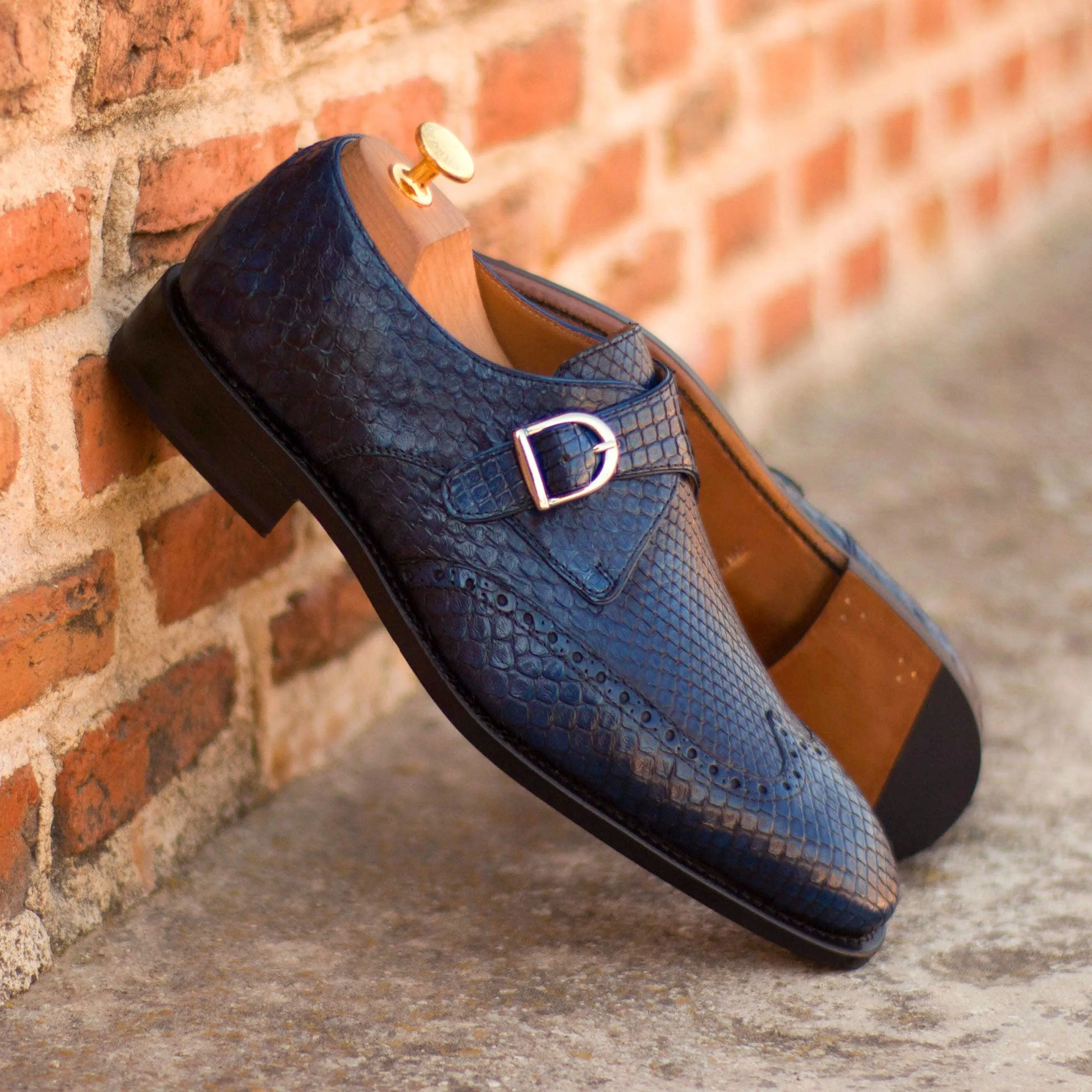 Navy Python Single Monk Shoes