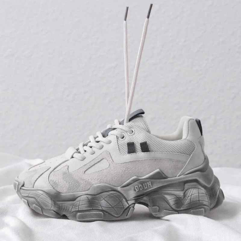New Genuine Leather Chunky Sneakers Women Plus Size 35-42 Platform Shoes Woman Distressed Sneakers Ladies Basket Femme