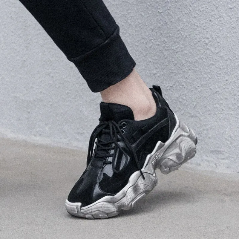 New Genuine Leather Chunky Sneakers Women Plus Size 35-42 Platform Shoes Woman Distressed Sneakers Ladies Basket Femme