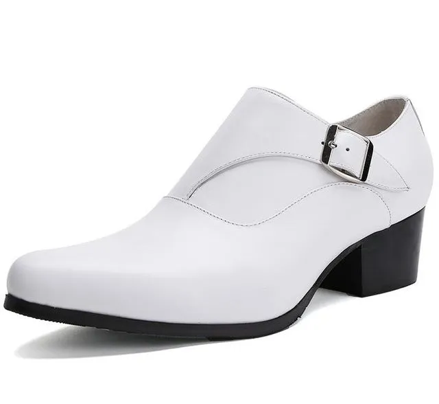 New mens genuine leather dress shoes high heels pointed toe height increase fashion wedding shoes white black career work shoes