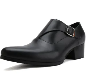 New mens genuine leather dress shoes high heels pointed toe height increase fashion wedding shoes white black career work shoes