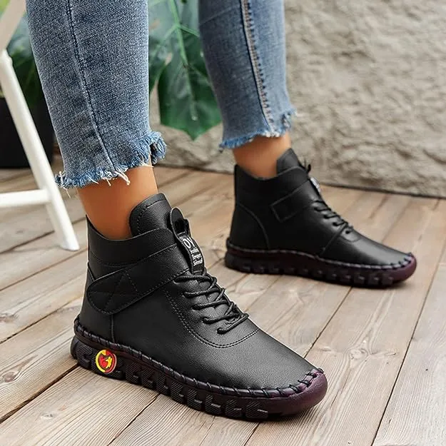 NEW XRCQCAD Boots for Women, Soft Faux Leather Flat Ankle Boots, Lightweight great for walking, breathable, Black, Sz 6.5