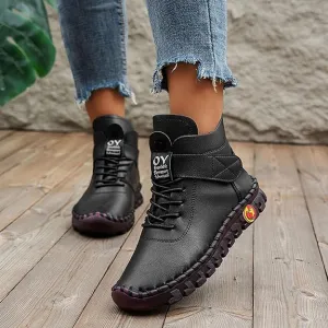 NEW XRCQCAD Boots for Women, Soft Faux Leather Flat Ankle Boots, Lightweight great for walking, breathable, Black, Sz 6.5