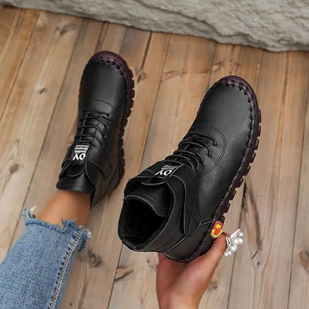 NEW XRCQCAD Boots for Women, Soft Faux Leather Flat Ankle Boots, Lightweight great for walking, breathable, Black, Sz 6.5
