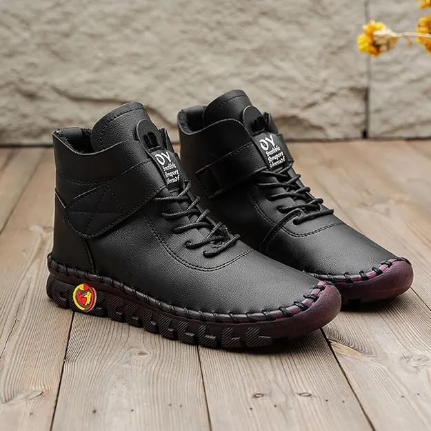 NEW XRCQCAD Boots for Women, Soft Faux Leather Flat Ankle Boots, Lightweight great for walking, breathable, Black, Sz 6.5