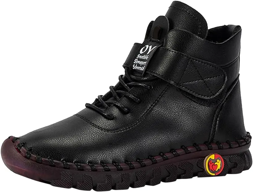NEW XRCQCAD Boots for Women, Soft Faux Leather Flat Ankle Boots, Lightweight great for walking, breathable, Black, Sz 6.5