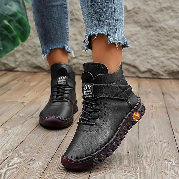 NEW XRCQCAD Boots for Women, Soft Faux Leather Flat Ankle Boots, Lightweight great for walking, breathable, Black, Sz 6.5