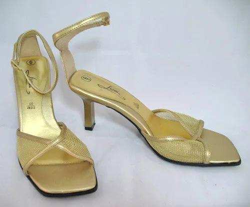 New Y2K Fioni Womens Shoes Gold Sandals Heels Ankle Strap Open Toe 6 Glam Fairy
