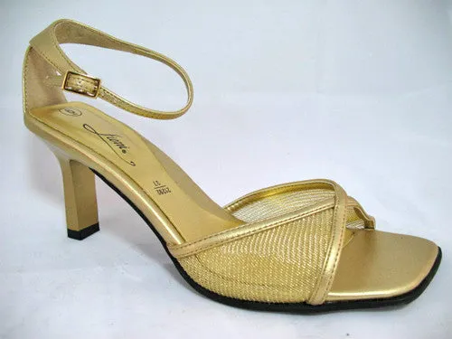 New Y2K Fioni Womens Shoes Gold Sandals Heels Ankle Strap Open Toe 6 Glam Fairy
