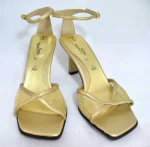 New Y2K Fioni Womens Shoes Gold Sandals Heels Ankle Strap Open Toe 6 Glam Fairy