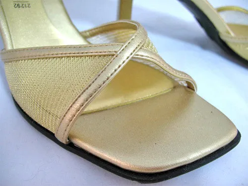 New Y2K Fioni Womens Shoes Gold Sandals Heels Ankle Strap Open Toe 6 Glam Fairy