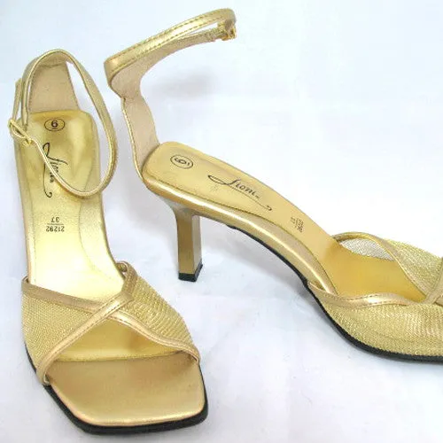 New Y2K Fioni Womens Shoes Gold Sandals Heels Ankle Strap Open Toe 6 Glam Fairy
