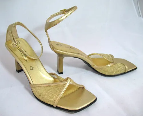 New Y2K Fioni Womens Shoes Gold Sandals Heels Ankle Strap Open Toe 6 Glam Fairy