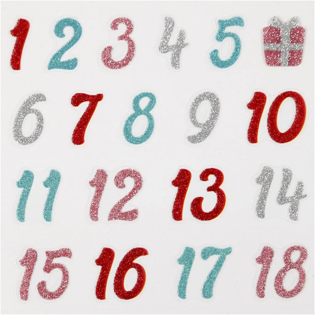 Numbers Party Glitter Stickers Sheet 10x16cm Sparkly Self-Adhesive Punched Greeting Cards Gift Tags
