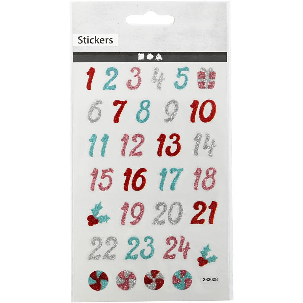 Numbers Party Glitter Stickers Sheet 10x16cm Sparkly Self-Adhesive Punched Greeting Cards Gift Tags