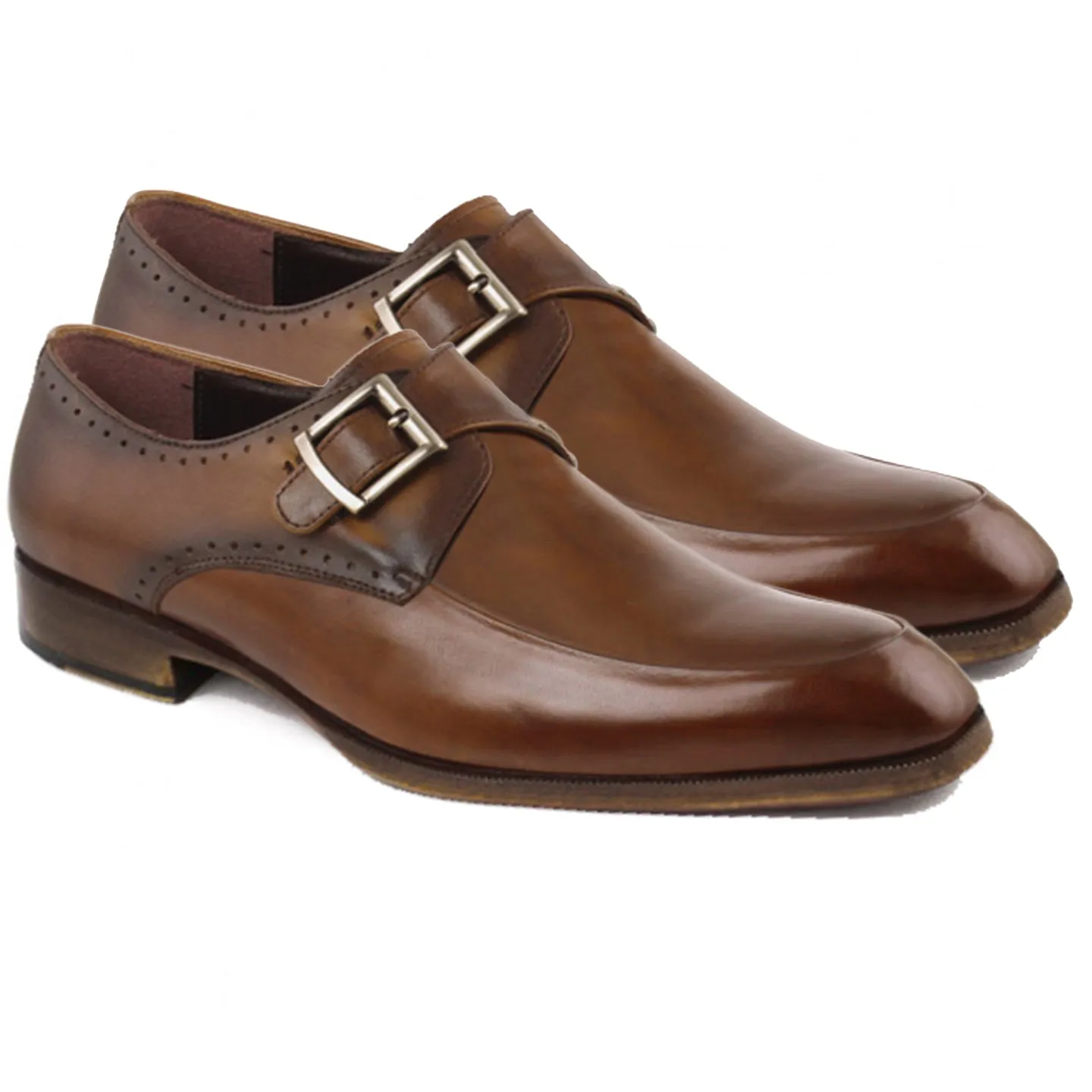 Obeeze Handmade Brown Single Monk Strap Shoes