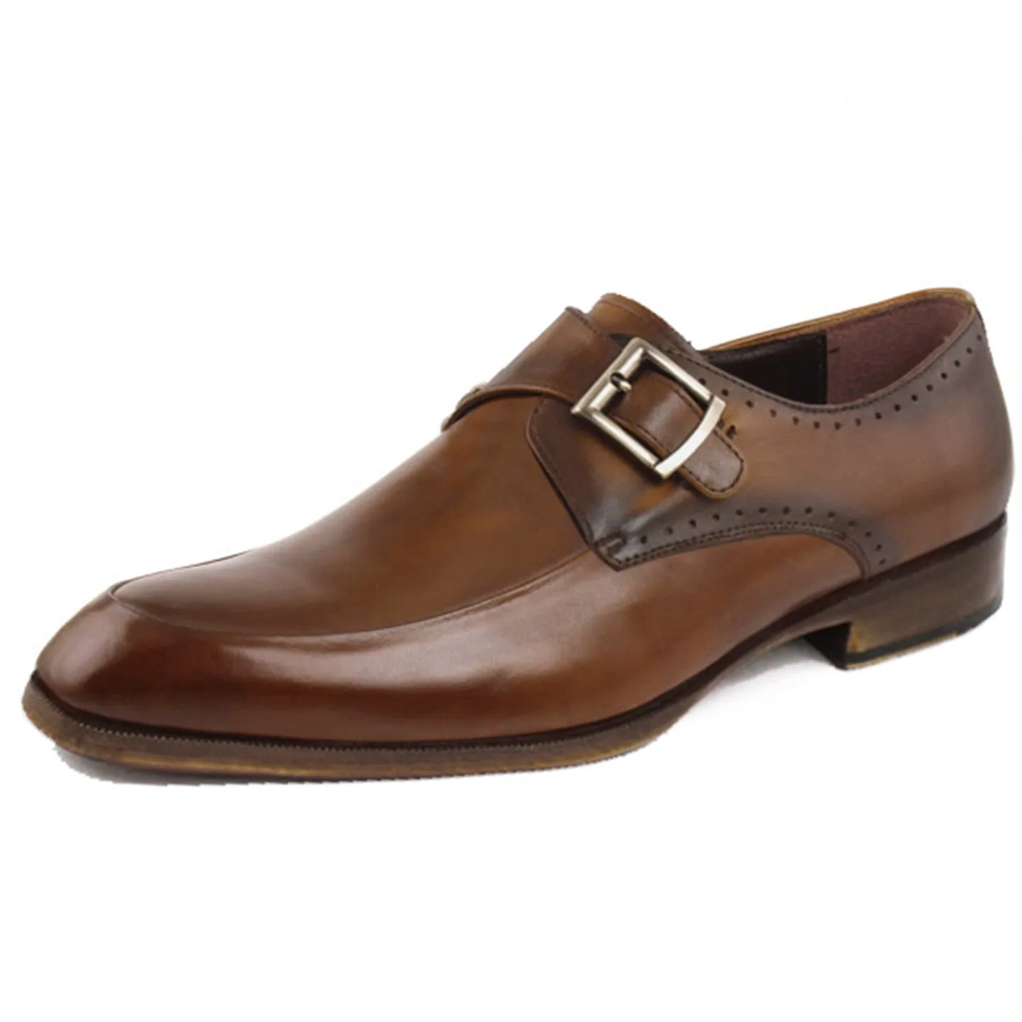 Obeeze Handmade Brown Single Monk Strap Shoes