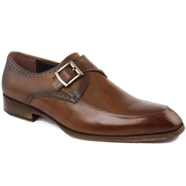 Obeeze Handmade Brown Single Monk Strap Shoes