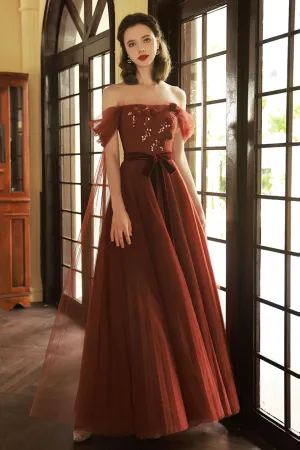 Off Shoulder Tulle Long Prom Dresses, Beautiful A Line Tulle Evening Dresses APP0940