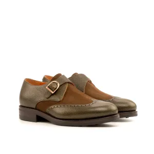 Olive Leather & Brown Suede Single Monk Shoes
