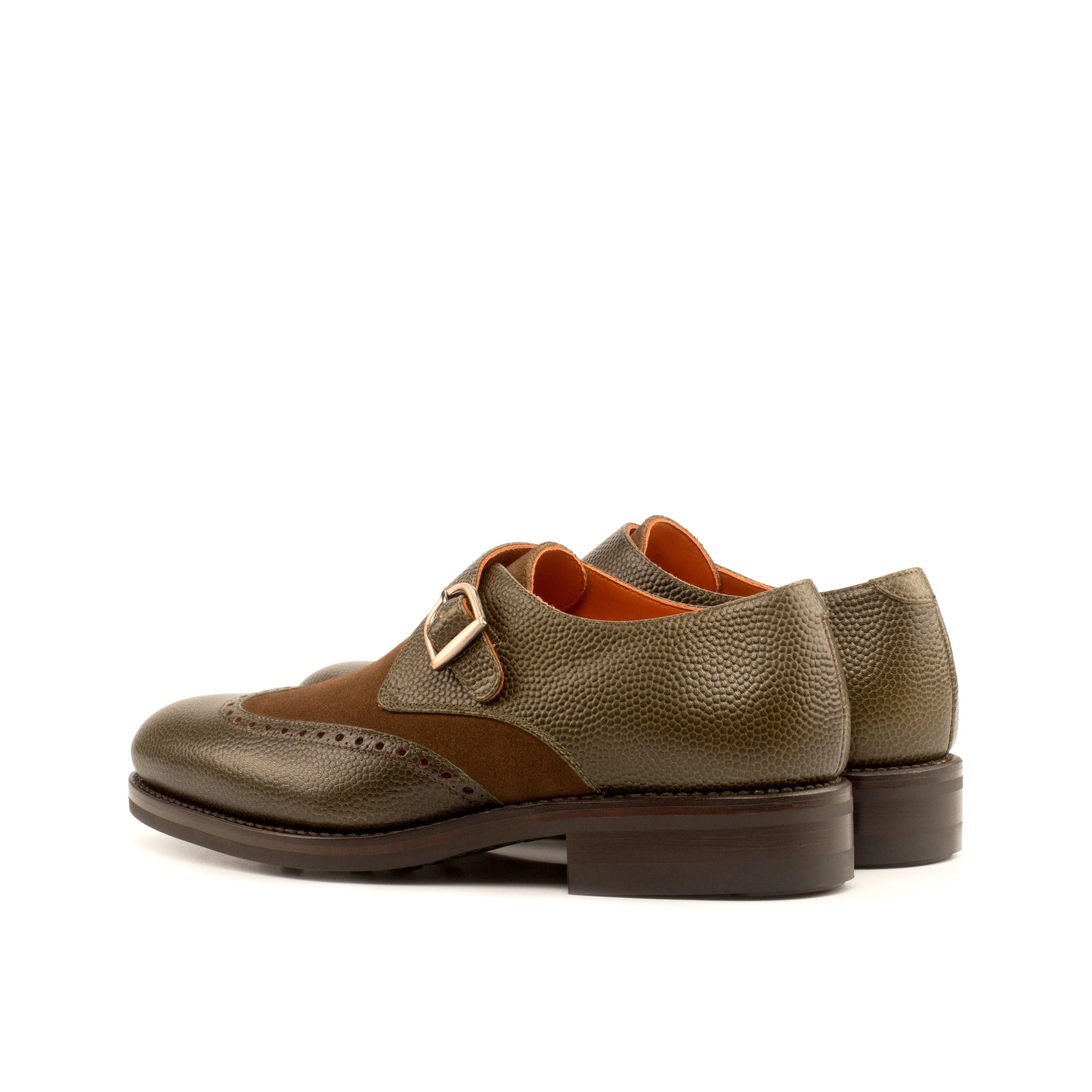 Olive Leather & Brown Suede Single Monk Shoes