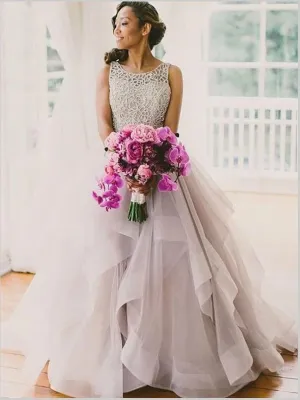 Organza Sleeveless Scoop Beading Wedding Dresses Brush Train Ball Gown