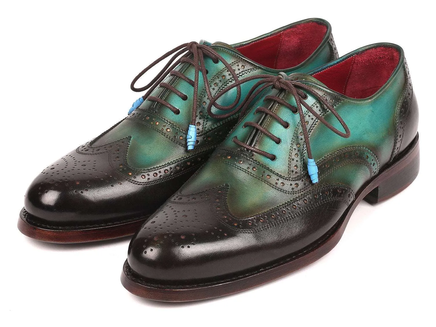 Paul Parkman Handmade Brown & Green Wingtip Oxfords