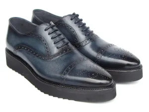 Paul Parkman Men's Smart Casual Cap Toe Oxford Shoes Navy Leather