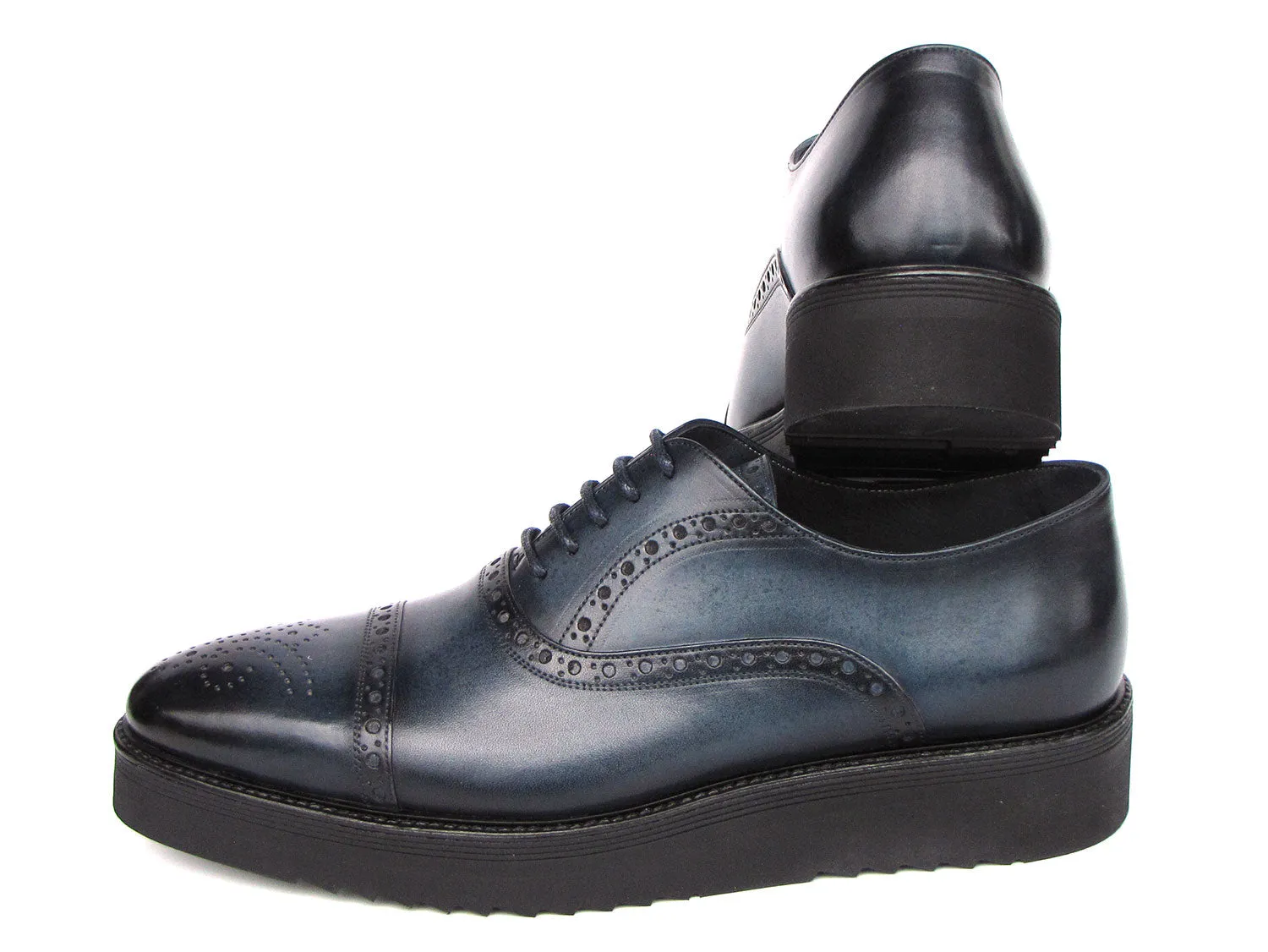 Paul Parkman Men's Smart Casual Cap Toe Oxford Shoes Navy Leather