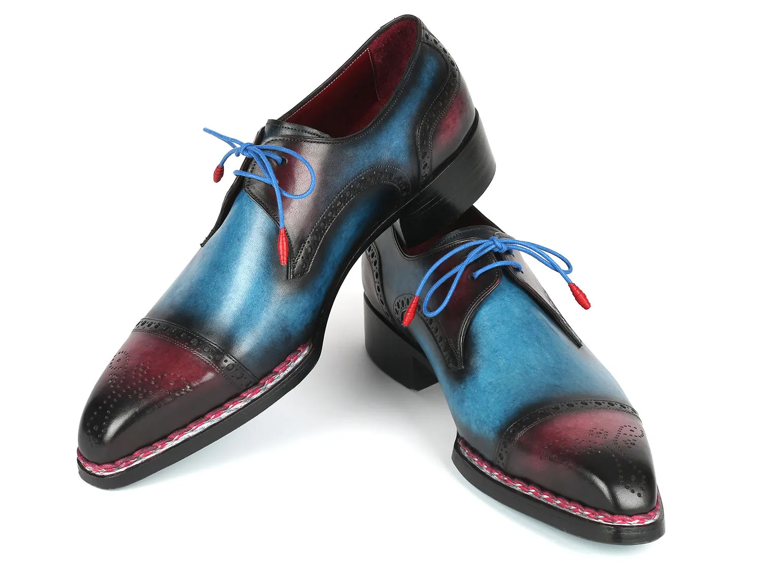 Paul Parkman Norwegian Welted Cap Toe Derby Shoes Blue / Purple