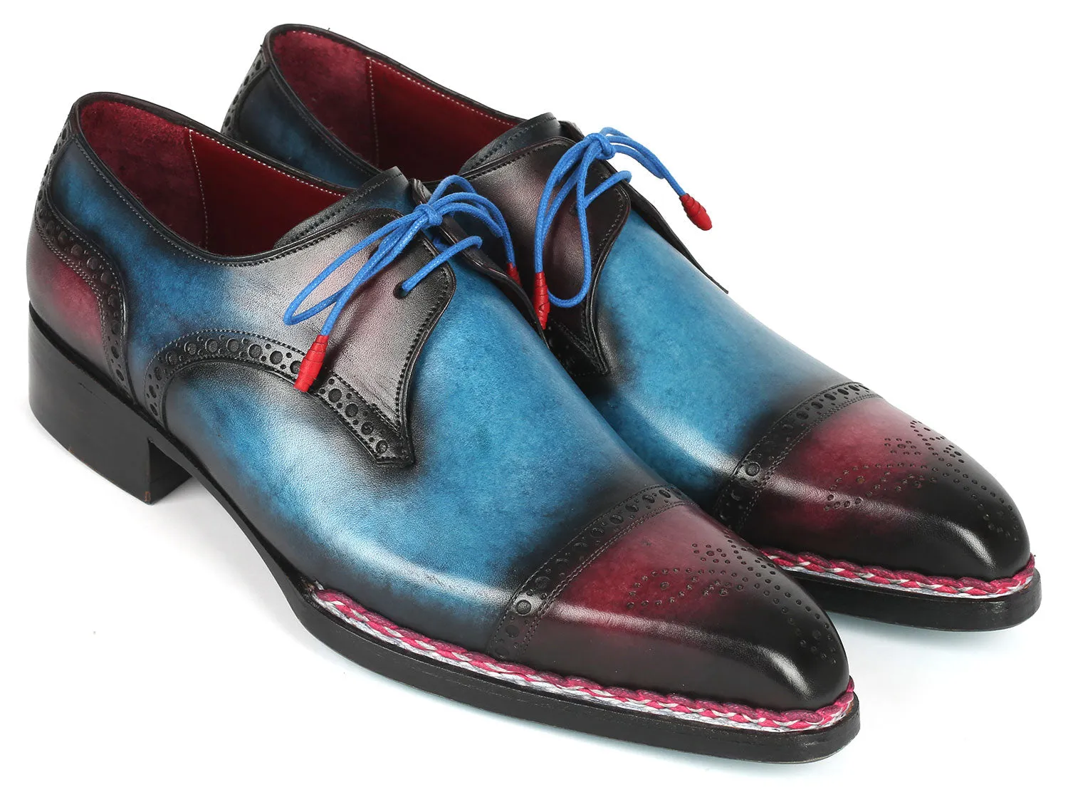 Paul Parkman Norwegian Welted Cap Toe Derby Shoes Blue / Purple