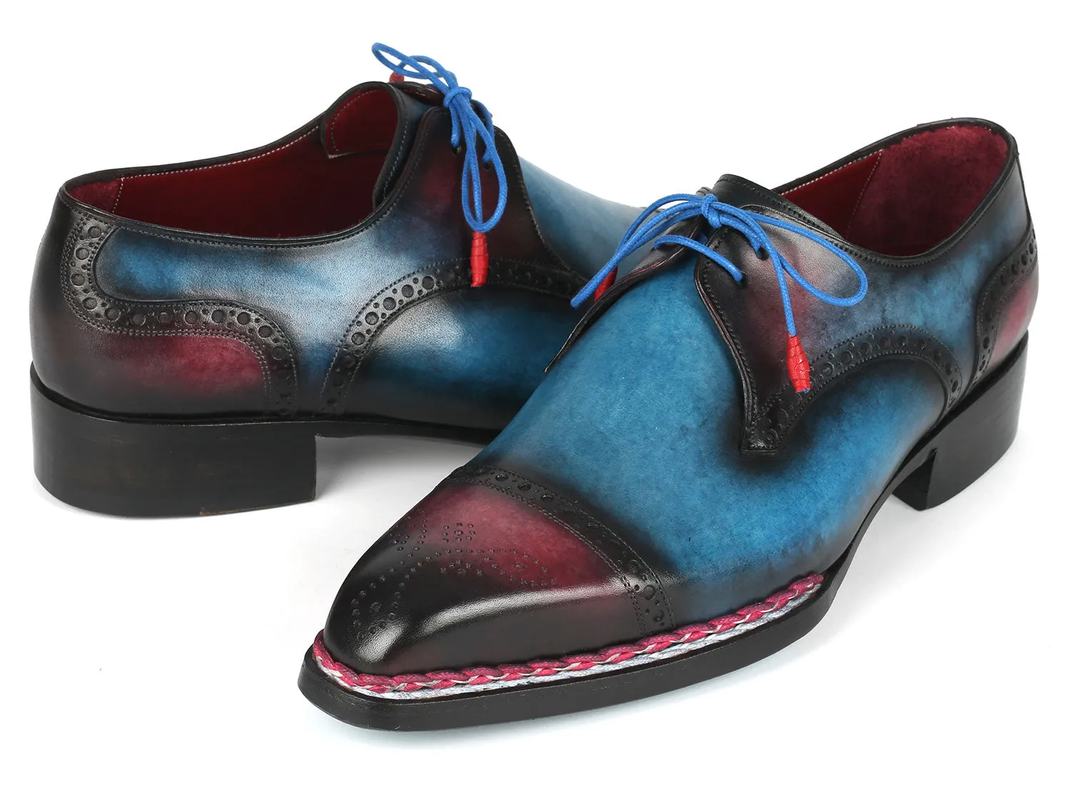 Paul Parkman Norwegian Welted Cap Toe Derby Shoes Blue / Purple