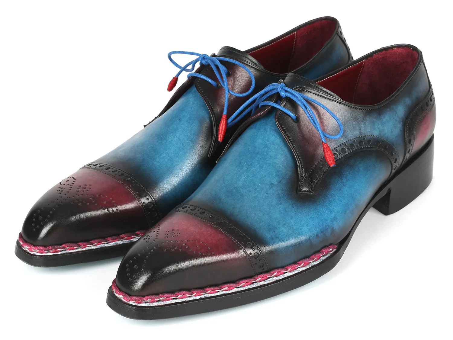 Paul Parkman Norwegian Welted Cap Toe Derby Shoes Blue / Purple