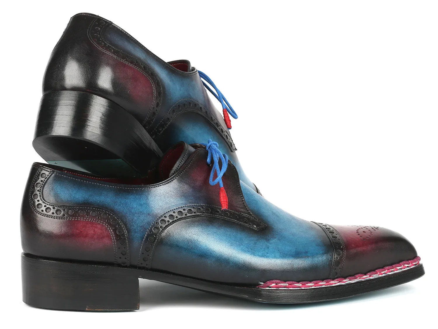 Paul Parkman Norwegian Welted Cap Toe Derby Shoes Blue / Purple