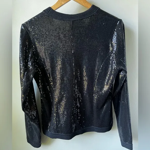 PER SE Sequin Silk Cotton Cardigan Embellished Black Party Date Night Mob Wife M