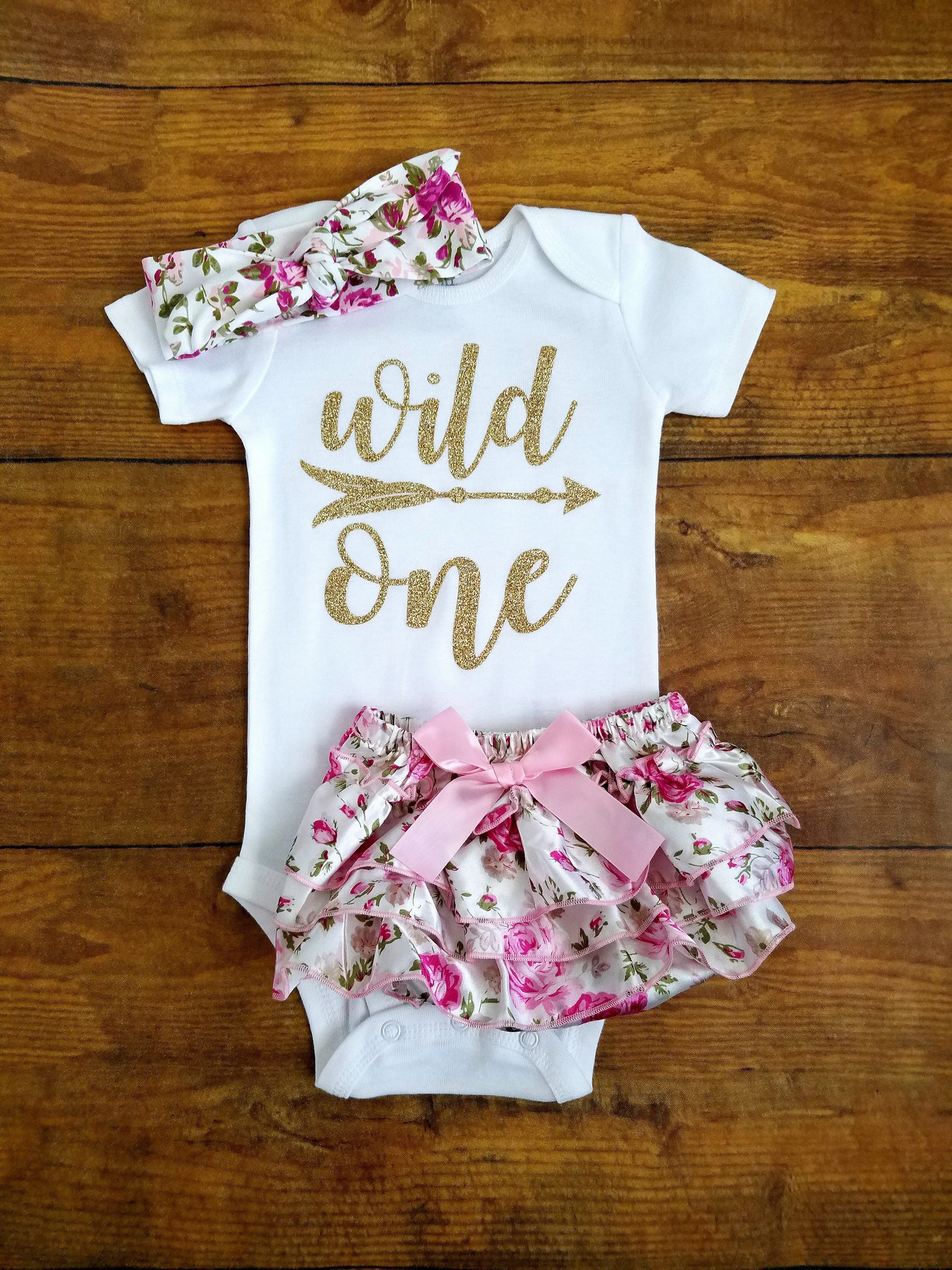 Pink And Gold Wild One First Birthday Outfit Floral