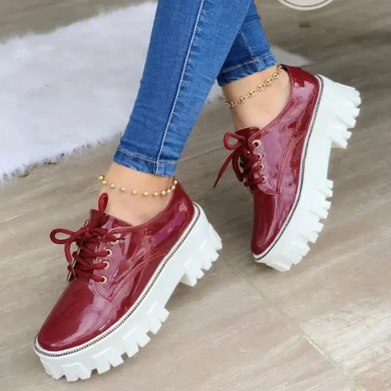 Platform Oxford Shoes - Thick Heel & Pink/Red/Black | Femstylo